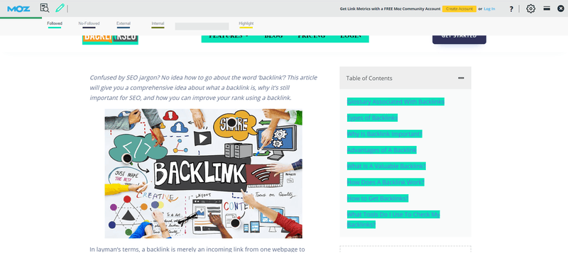 MOZbar highlights nofollow link