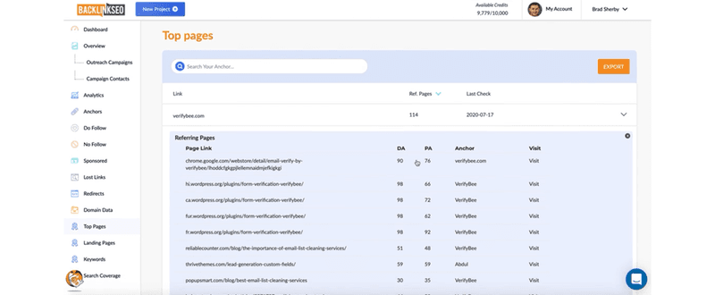 Monitoring backlinks using Backlinkseo