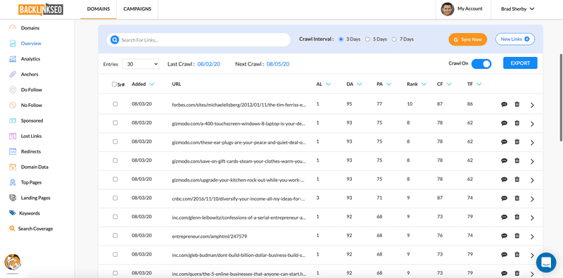 monitoring backlinks using Backlinkseo