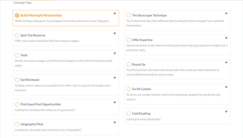 erent types of outreach campaigns offered by BacklinkSEO