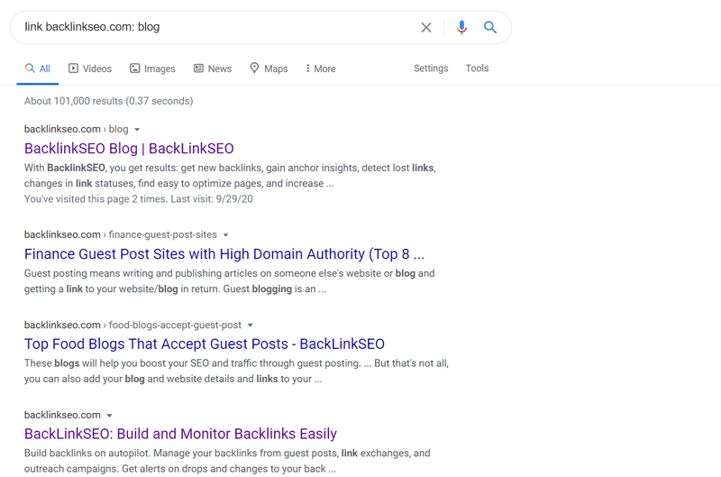 Google search results for "link backlinkseo.com: blog"