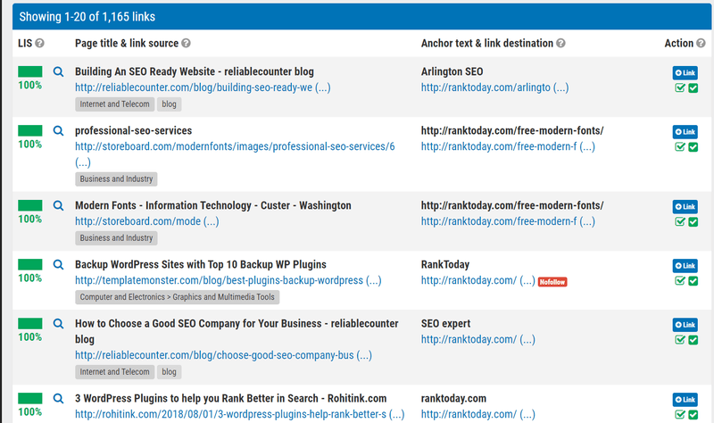 Backlink report by OpenLinkProfiler