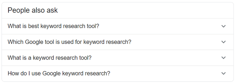 Search for keywords on the "People also ask" sections