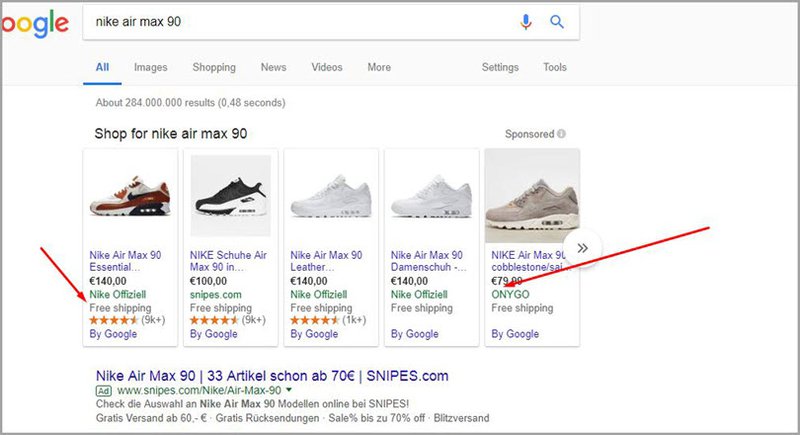 google shopping results