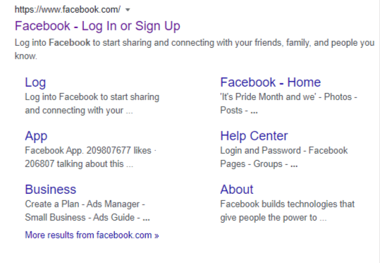 google site links for facebook